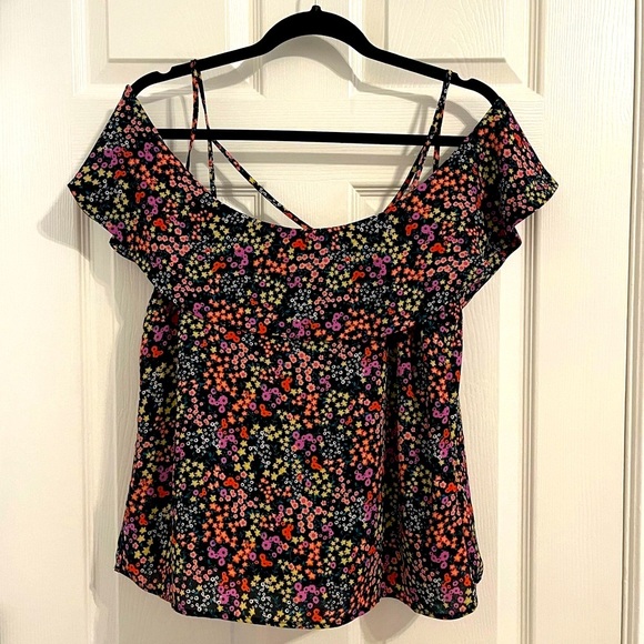 Oasis Black Ditsy Floral Off Shoulder Cami Tank Size 6 - Picture 2 of 6